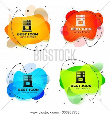 Black Mail Server Icon Isolated On White Background. Set Of Liquid Color Abstract Geometric Shapes. 