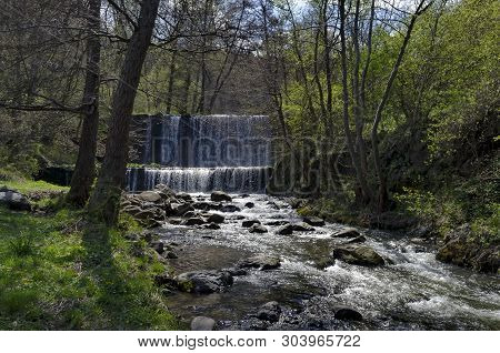 General View Of Part At Waterfall Cascade Of River Bistritsa Between Village  Bistritsa And Village 
