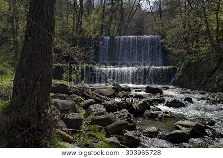 General View Of Part At Waterfall Cascade Of River Bistritsa Between Village  Bistritsa And Village 