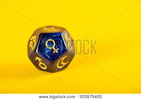 Astrology Dice With Symbol Of The Planet Venus On Yellow Background