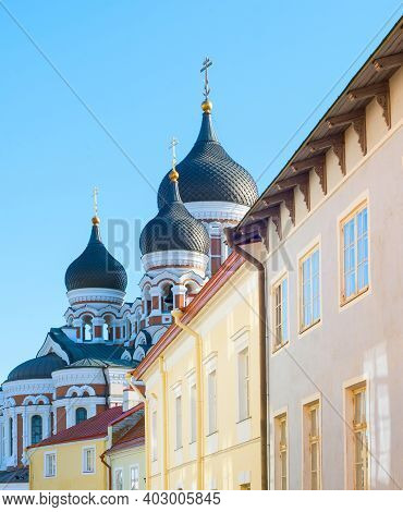 Old Town Street Leading To Alexander Nevsky Cathedral. Talinn, Estonia