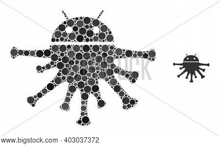 Nanobot Collage Of Circle Elements In Variable Sizes And Shades. Vector Circle Elements Are Combined