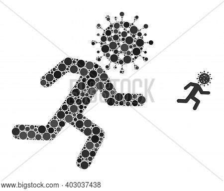 Running Covid Man Composition Of Filled Circles In Different Sizes And Shades. Vector Filled Circles