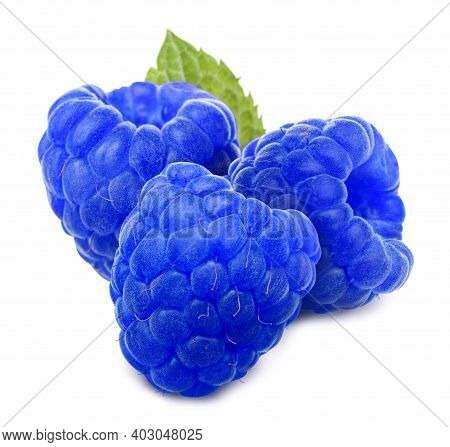 Fresh Tasty Blue Raspberries On White Background
