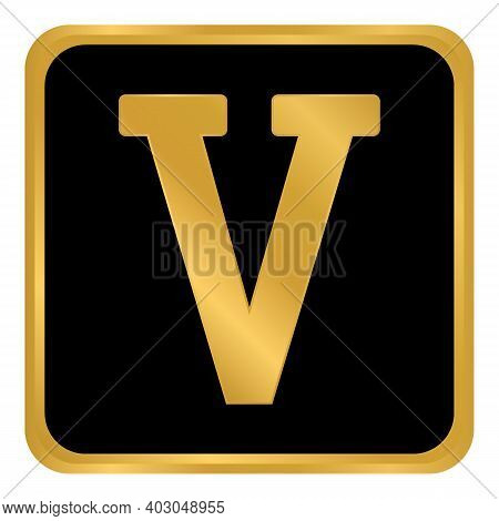Golden Roman Numeral Five Button. Vector Illustration.