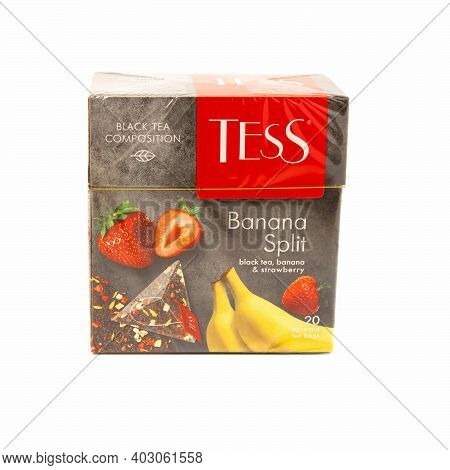Krasnodar, Russia-december 30, 2020: Tess Fruit Tea Pack With 20 Pyramid Tea Bags Isolated On A Whit