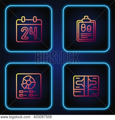 Set Line Stacks Paper Money Cash, Pie Chart Infographic, Calendar And Business Finance Report. Gradi