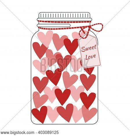 Illustration Of Hearts In The Glass Jar. Valentines Day