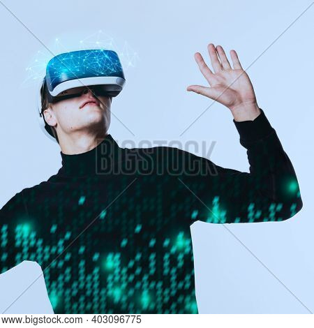Man in virtual reality glasses smart technology