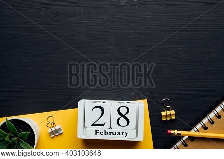 Twenty-eighth Day Of Winter Month Calendar February With Copy Space.