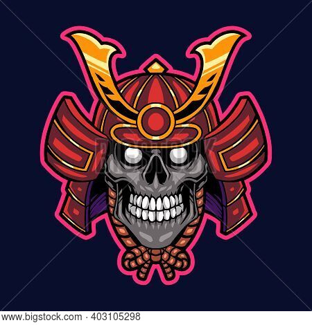 Samurai Skull Head Mascot Logo With Background