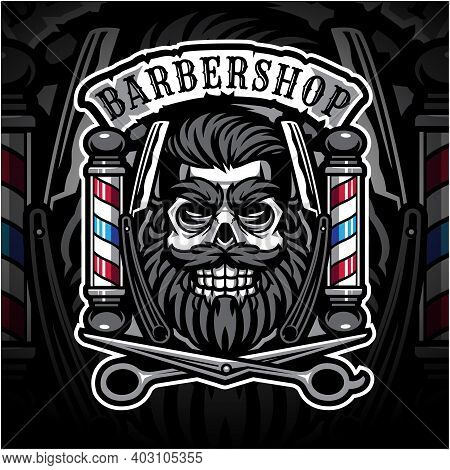 Skull Babershop Esport Mascot Logo With Background