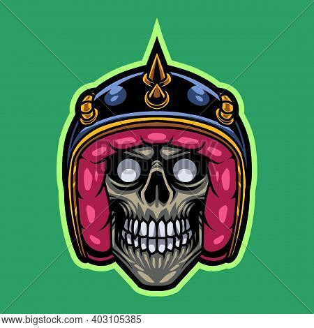 Rider Skull Head Mascot Logo With Green Backgroun