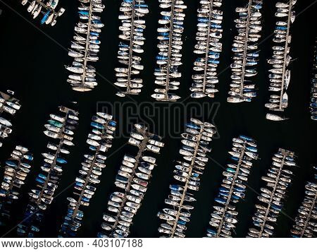 Aerial Panorama Of Sailboats Ships Yachts In Marina Harbour Port Dock Pier In Kressbronn Bodensee Ge