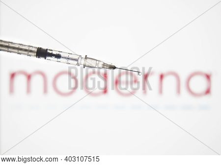 Moscow, Russia January 12 2021: Coronavirus Vaccine. Vial With Covid-19 Vaccine Testing And Prepares