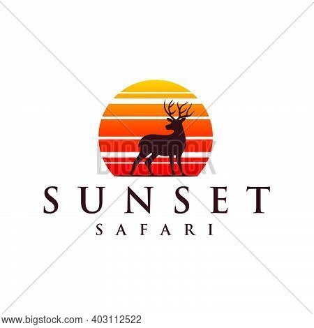 Deer Silhouette Sunset Logo Design Inspiration Vector
