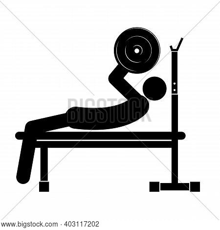 Stick Figures, Black Man Silhouette With Weight Benches On A White Background, Vector Illustration.
