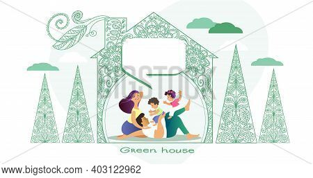 Vector. Green House. The Concept Of Real Estate Construction From Environmentally Friendly Building 