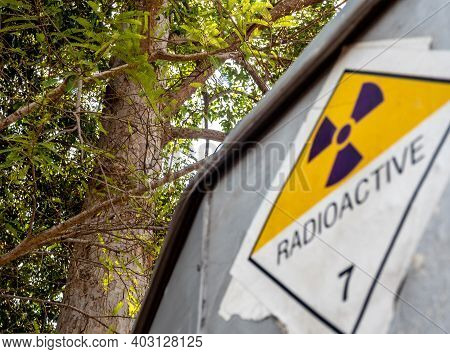 Radiation Warning Sign On The Dangerous Goods Transport Label Class 7 At The Side Transport Truck