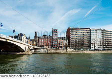 LIEGE, BELGIUM - February 24, 2018: Street view of downtown in Liege city, Belgium