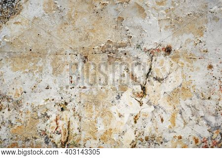 Dirty And Old Acrylic Color On Cement Are Dammaged And Peeling Because Aged And Effect Of Moisture A