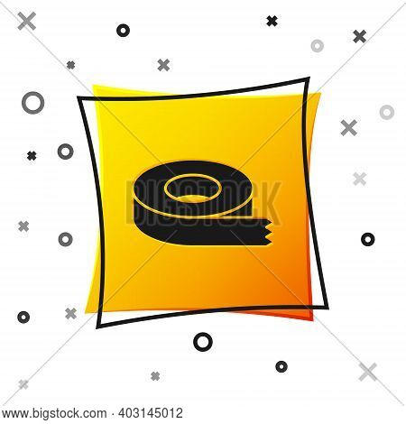 Black Scotch Tape Icon Isolated On White Background. Insulating Tape. Yellow Square Button. Vector