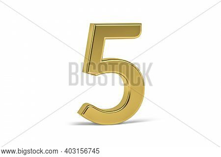 Gold Digit 5 - Three Dimensional Digit 5 On White Background - 3d Render