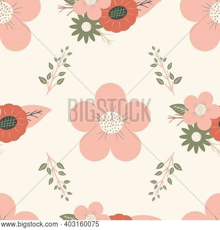 Vector Retro Vintage Floral Surface Pattern Design Light Cream