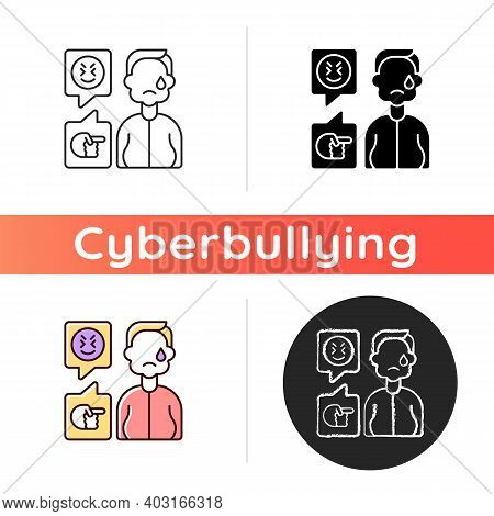 Weight-based Cyberbullying Icon. Bodyshaming Online. Offensive Comments To Overweight Person. Upset 