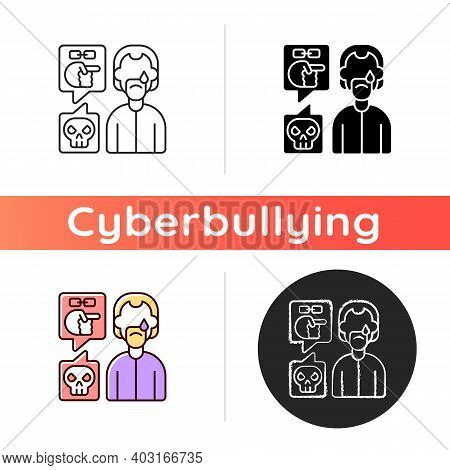 Racial Cyberbullying Icon. Discrimination By Ethnicity. Negative Comment Towards Upset Person. Cyber
