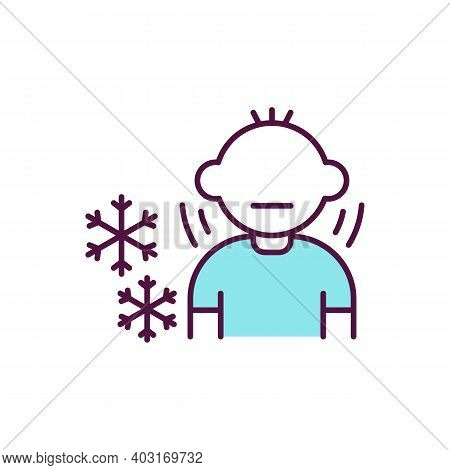 Child In Inappropriate Clothes For Winter Rgb Color Icon. Cold Weather. Young Boy Shivering. Low Tem