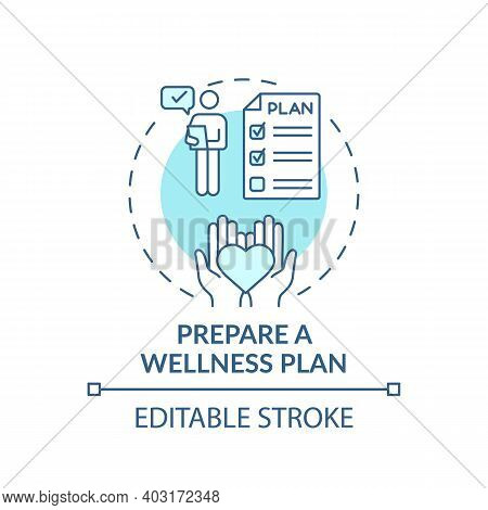 Wellness Plan Preparation Concept Icon. Workplace Wellbeing Idea Thin Line Illustration. Physical, P