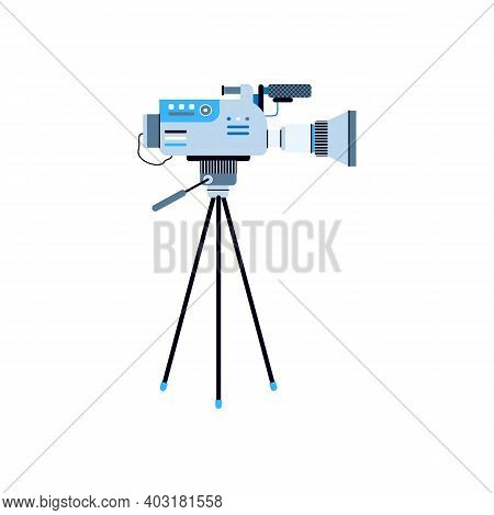 Icon Of Digital Video Camera On Tripod. Professional Equipment For Cinema Production, Shooting Films