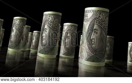 Polish Zloty Money Banknotes Rolls Illustration