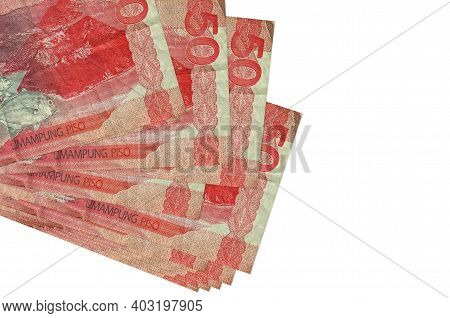 50 Philippine Piso Bills Lies In Small Bunch Or Pack Isolated On White. Mockup With Copy Space. Busi