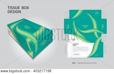 Tissue Box Design Green Nature Concept, Box Mock Up, 3d Box, Can Be Use Place Your Text And Logos An
