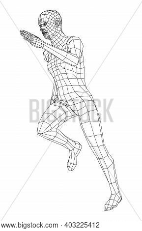 Wireframe Running Man. Vector 3d Rendering. Man In Running Pose