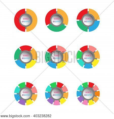 Set Of Colored Pie Charts For The User Interface. A Circular Graph With Steps, Sections, Or Stages F