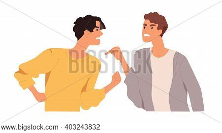 Angry Men Arguing And Conflicting. Quarrel And Fight Between Two Aggressive People. Male Characters 