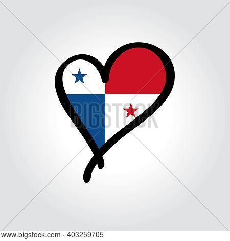 Panamian Flag Heart-shaped Hand Drawn Logo. Vector Illustration.