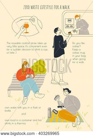 A Pre-made Poster About A Zero-waste Lifestyle In A Minimalistic Style. Vector Illustration.