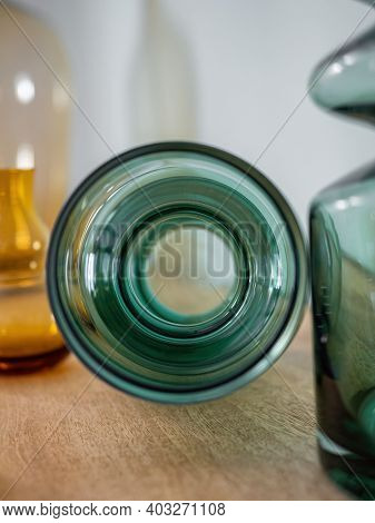 Close-up Of Decorative Vase From Transparent Glass With View To Inside.