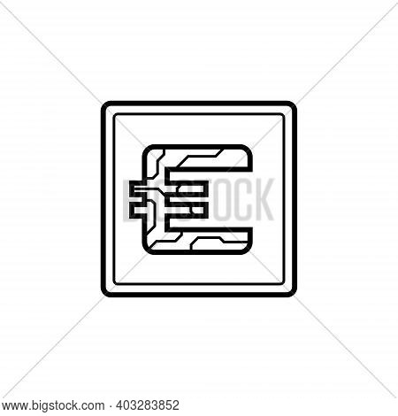 Digital Currency Euro Icon On Isolated White Background. Futuristic Sign Of Digital Currency With Ci