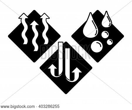 Textile Properties Or Other Layered Materials Pictograms - Breathable, Waterproof And Windstopper - 