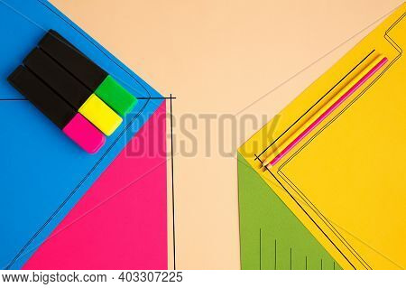 Popstar. Stationery In Bright Pop Colors With Visual Illusion Effect, Modern Trendy Line Art. Collec