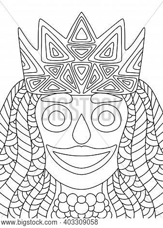 Mardi Gras Festival Queen Venetian Mask Stock Vector Illustration. Funny Carnival Woman Portrait Hor