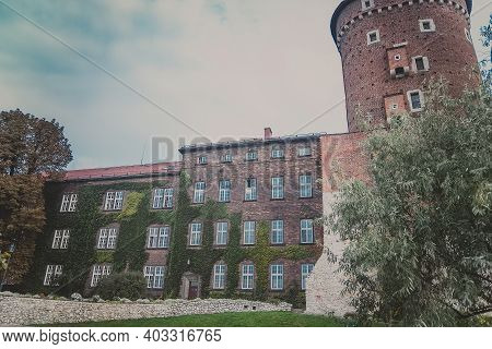Medieval Sandomierska Tower And Building Is An Old Austrian Hospital On A Wawel Hill As Part Of The 