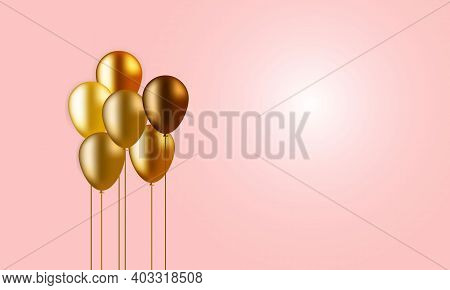Vector Illustration Of Gold Colored Balloon With Gradient Color Background For Greeting Card Or Cove