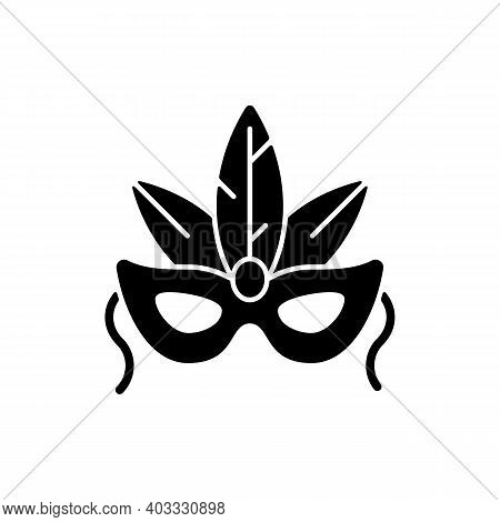 Masks Black Glyph Icon. Carnival Dressing. Costume For Masquerade. Fantasy Orante Face Mask. Brazili