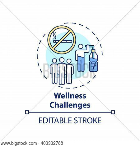 Wellness Challenges Concept Icon. Workplace Wellbeing Practice Idea Thin Line Illustration. Drinking